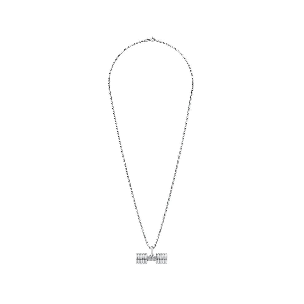 Men's Diamond Accent Dumbbell Pendant Necklace in Sterling Silver – Image 3 of 4