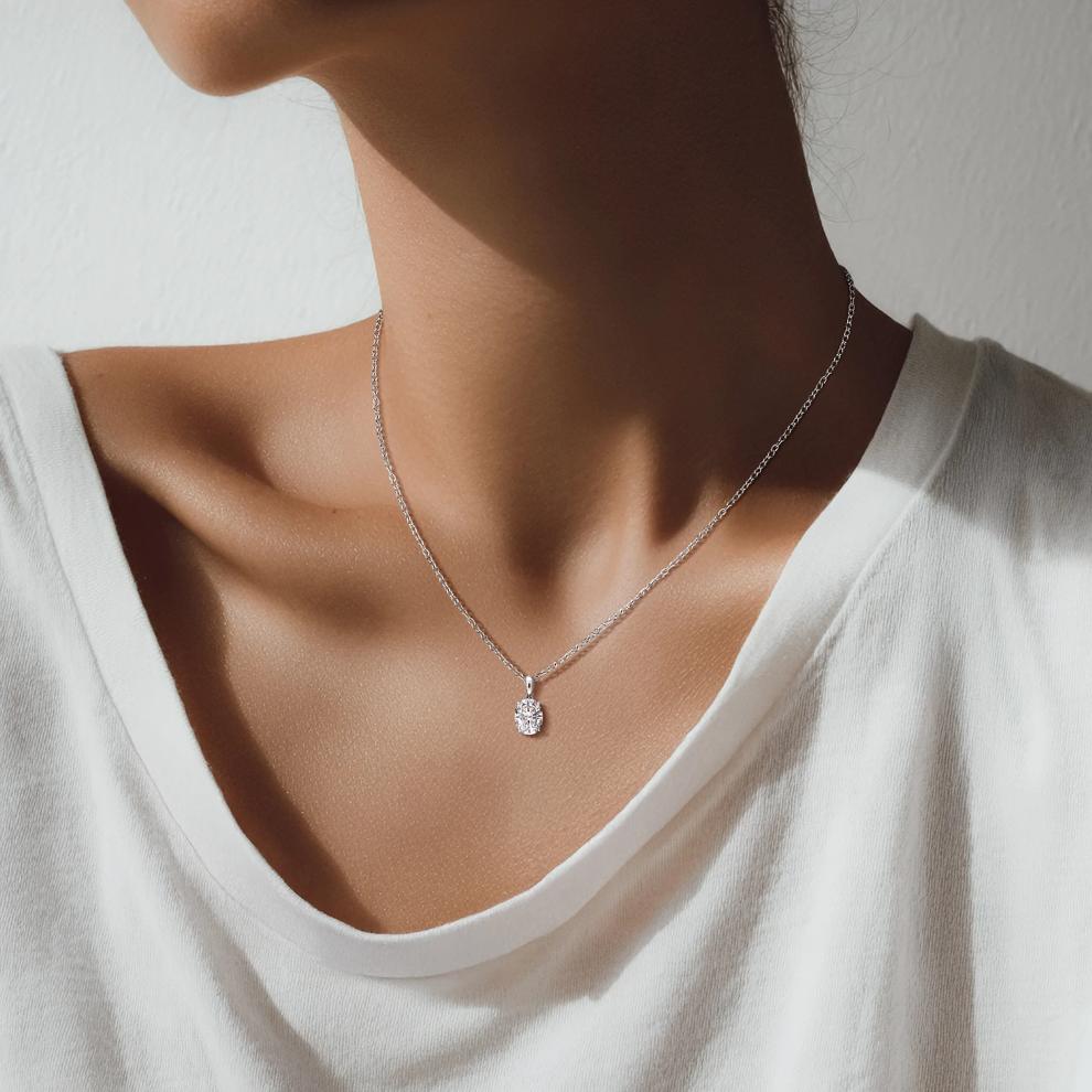 Oval Lab-Created Moissanite Solitaire Pendant in Sterling Silver (2 ct. dew) – Image 5 of 5
