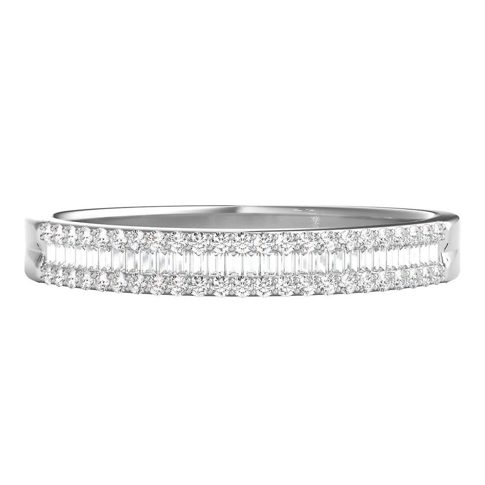 Baguette &amp; Pave Diamond Wedding Band in 10K White Gold (1/4 ct. tw.)  – Image 1 of 7