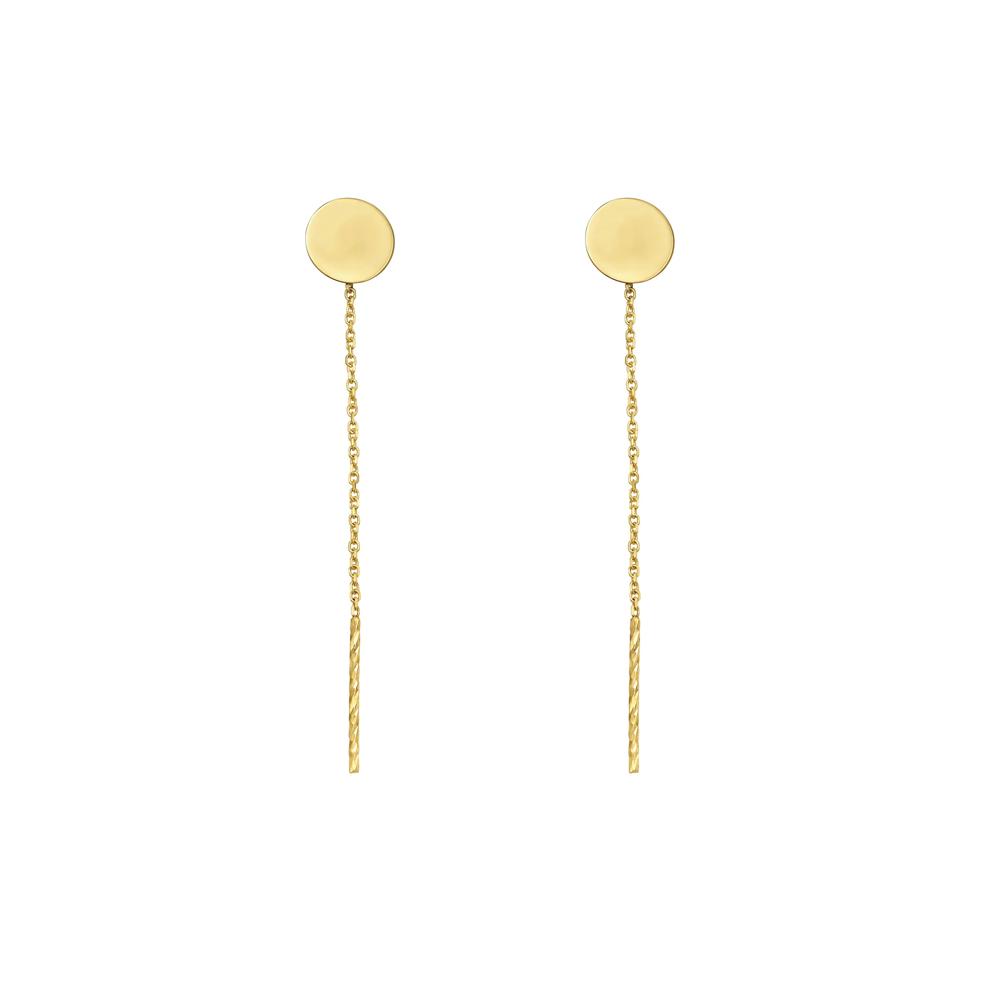 Round Link &amp; Bar Threader Earrings in 14K Yellow Gold – Image 2 of 3