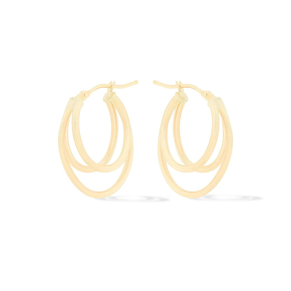 Oval Polished Triple-Row Tube Hoop Earrings in 14K Yellow Gold, 30x22MM – Image 3 of 4