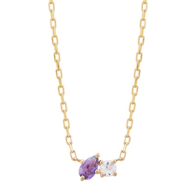 Amethyst Toi et Moi Necklace in 10K Yellow Gold – Image 1 of 3