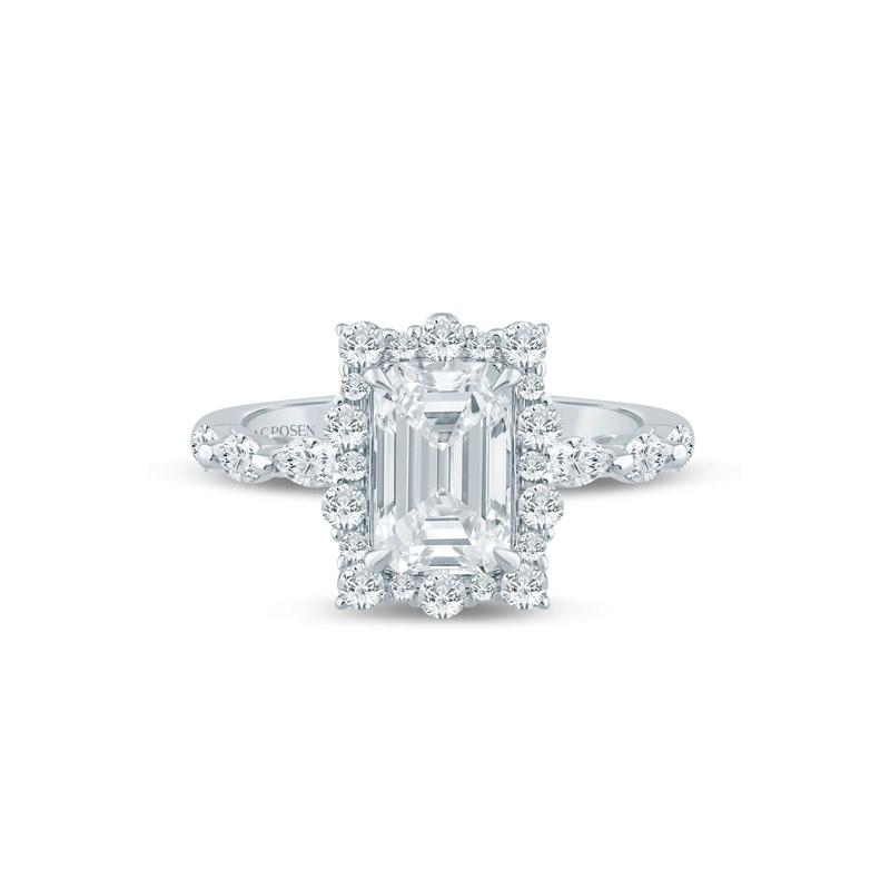 Lab Grown Diamond Emerald-Cut Halo Engagement Ring in 14K White and Yellow Gold &#40;2 3/4 ct. tw.&#41; – Image 1 of 3