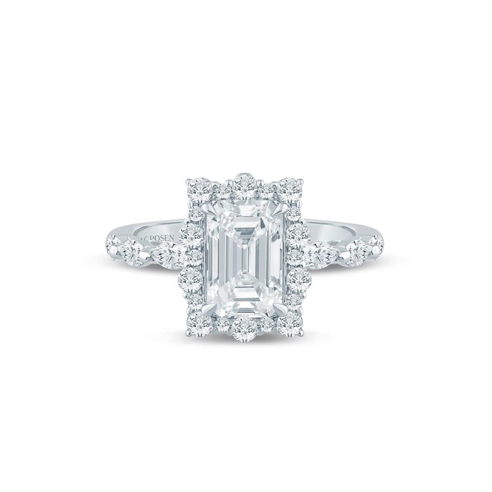 Lab Grown Diamond Emerald-Cut Halo Engagement Ring in 14K White and Yellow Gold (2 3/4 ct. tw.) – Image 1 of 3