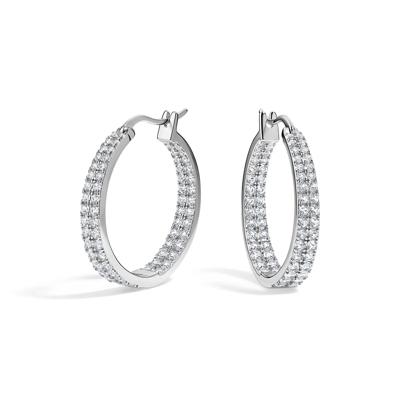 Lab-Created White Sapphire Double-Row Inside-Out Hoop Earrings in Sterling Silver, 25MM