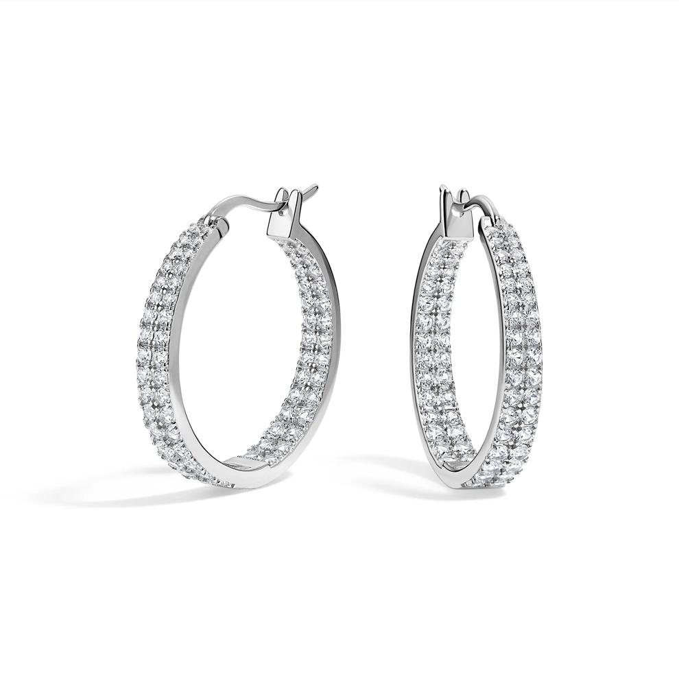 Lab-Created White Sapphire Double-Row Inside-Out Hoop Earrings in Sterling Silver, 25MM – Image 1 of 2