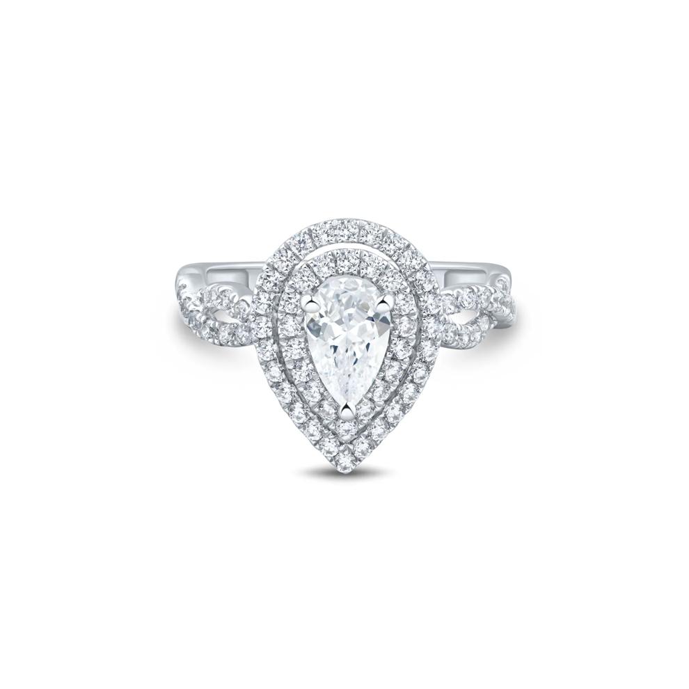 Lab Grown Diamond Pear Halo Engagement Ring in 14K White Gold (1 1/2 ct. tw.) – Image 1 of 3