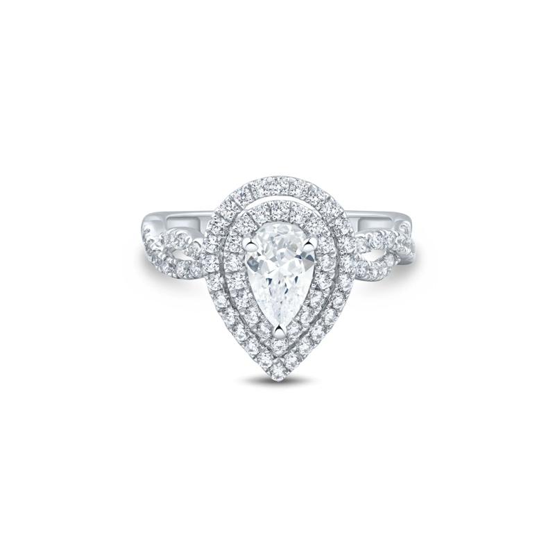 Lab Grown Diamond Pear Halo Engagement Ring in 14K White Gold &#40;1 1/2 ct. tw.&#41; – Image 1 of 3