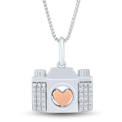 Camera Pendant with Diamond Accents in Sterling Silver and 14K Rose Gold