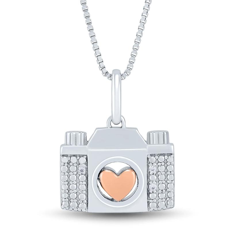Camera Pendant with Diamond Accents in Sterling Silver and 14K Rose Gold – Image 1 of 4