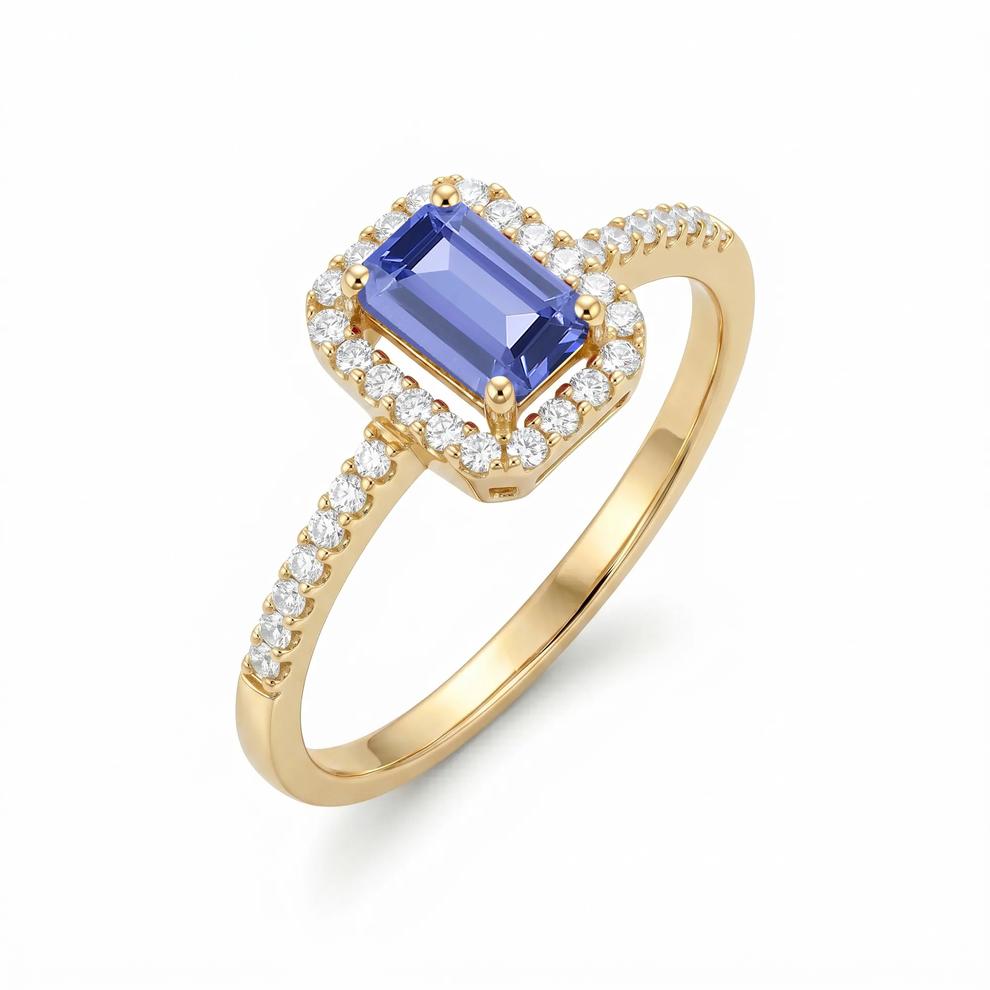 Tanzanite &amp; Diamond Halo Ring in 10K Yellow Gold (1/5 ct. tw.) – Image 4 of 4