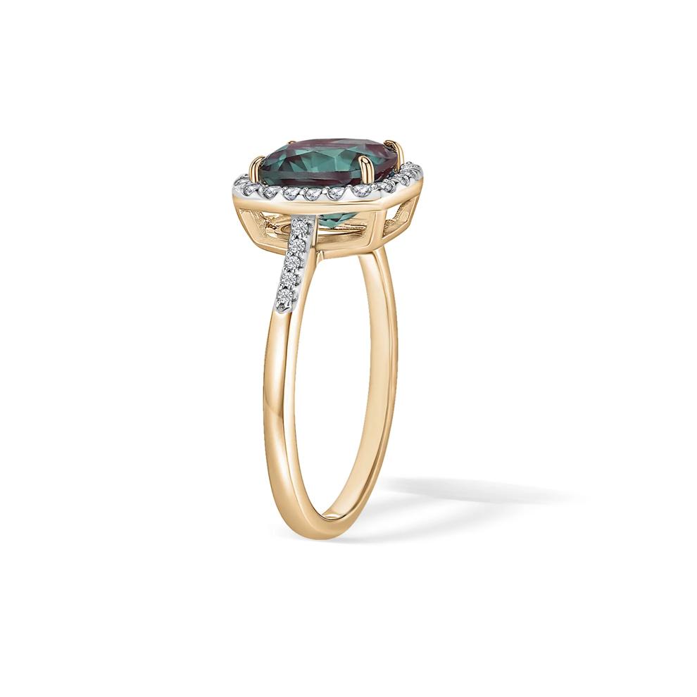 Lab-Created Alexandrite &amp; Diamond Halo Ring in 10K Yellow Gold (1/4 ct. tw.) – Image 2 of 4