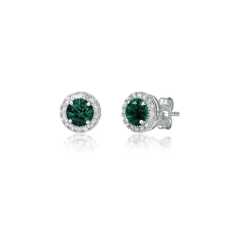 Lab Created Emerald &amp; 1/7 ct. tw. Diamond Earrings in Sterling Silver – Image 1 of 2