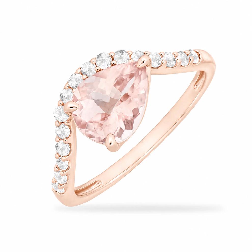 Pear-Shaped East-West Morganite &amp; Diamond Ring in 10K Rose Gold (1/4 ct. tw.) – Image 4 of 4