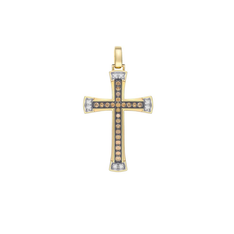 Men&rsquo;s Brown Diamond &amp; Diamond Cross Pendant in 10K Yellow Gold (1/2 ct. tw.) – Image 1 of 2