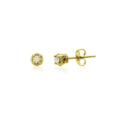Yellow Diamond & Garnet Stud Earrings in 10K Yellow Gold