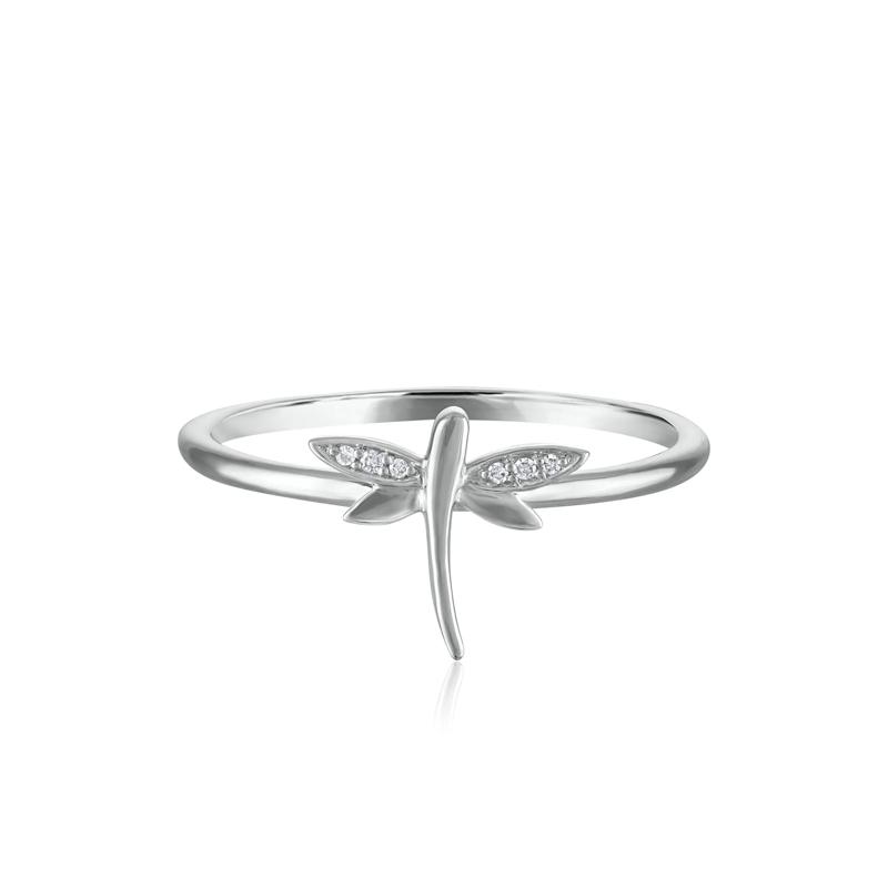 Diamond Accent Dragonfly Ring in 10K White Gold – Image 1 of 3