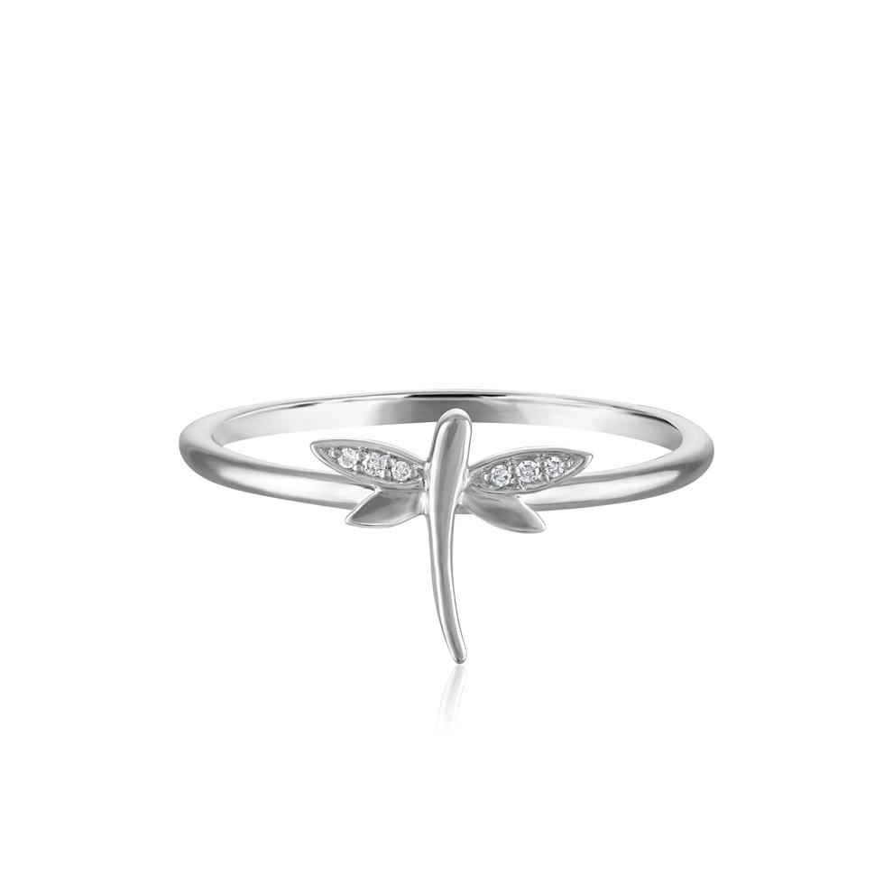 Diamond Accent Dragonfly Ring in 10K White Gold – Image 1 of 3