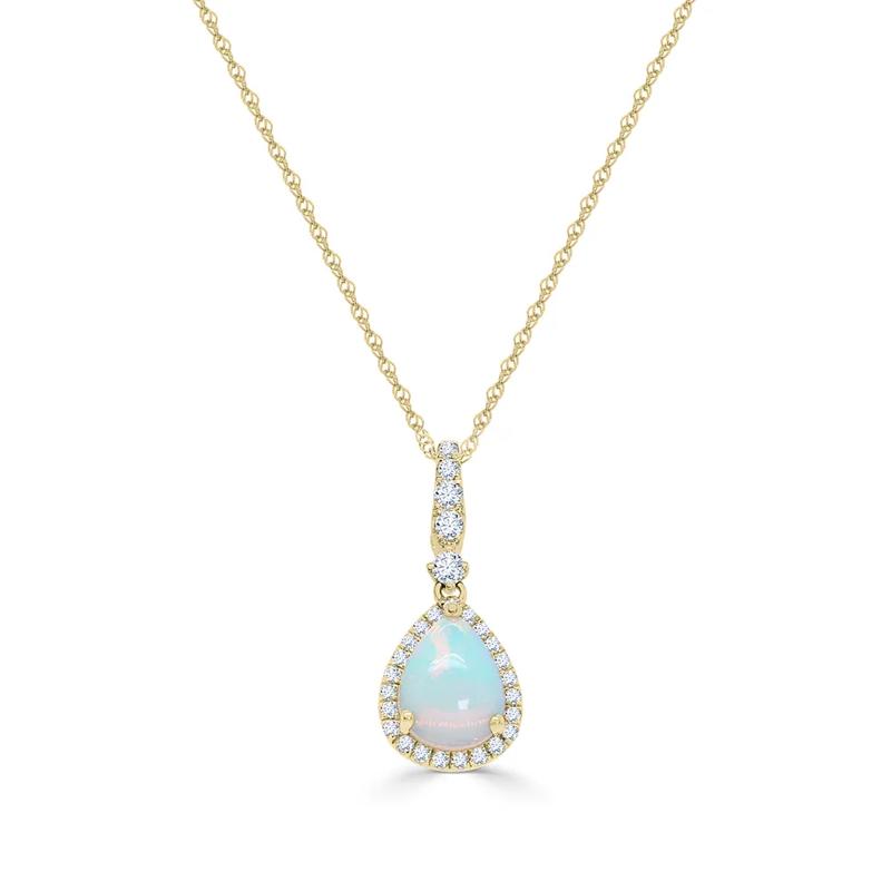 Opal and Diamond Drop Pendant in 10K Yellow Gold &#40;1/7 ct. tw.&#41; – Image 1 of 4
