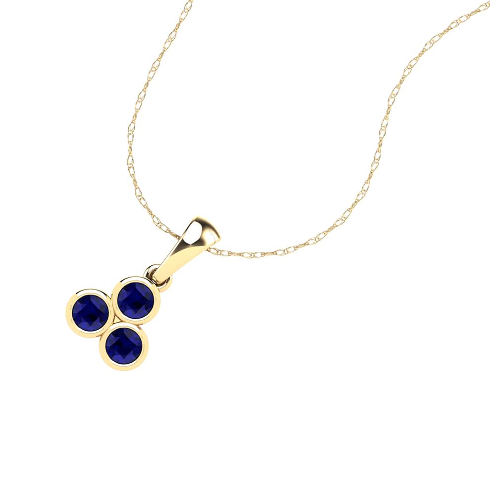 Blue Sapphire Three-Stone Pendant Necklace in 14K Yellow Gold – Image 4 of 4