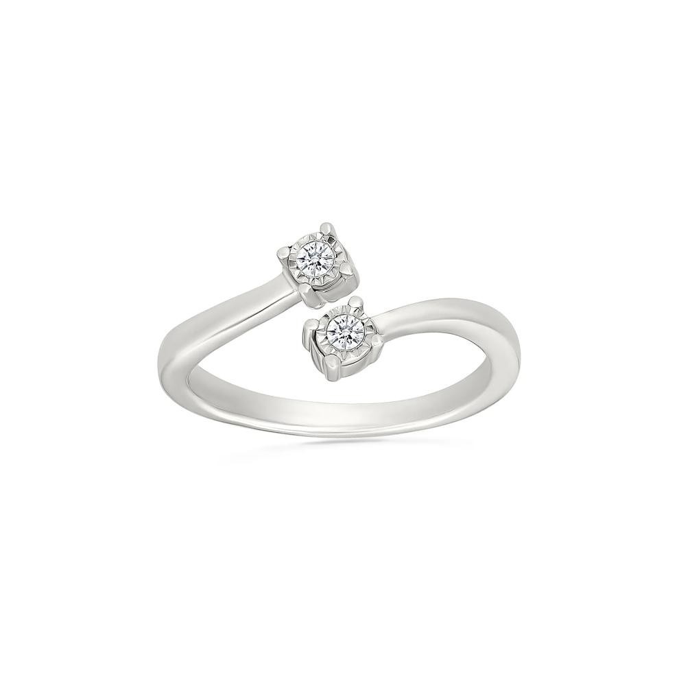 Diamond Accent Two-Stone Bypass Pinky Ring in Sterling Silver – Image 5 of 5
