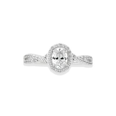 Diamond Oval Center Engagement Ring in 10K White Gold (3/4 ct. tw.)