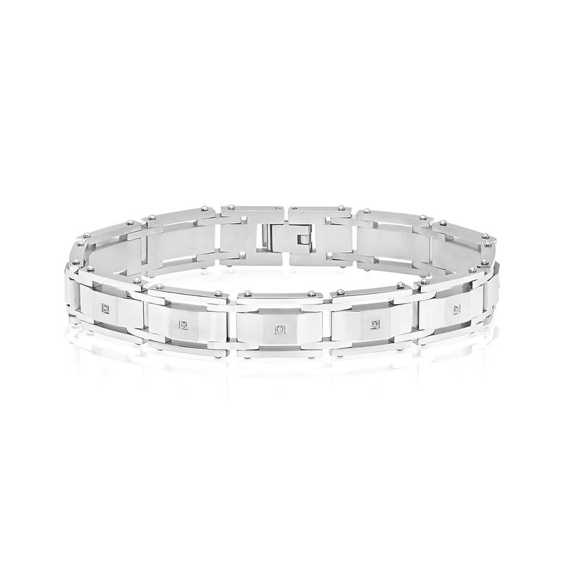 Men&#39;s Diamond Bracelet in Stainless Steel – Image 1 of 2