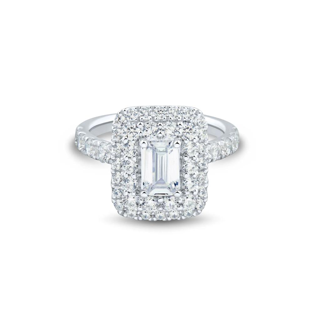 Lab Grown Diamond Emerald-Cut Double Halo Engagement Ring in 10K White Gold (2 1/2 ct. tw.) – Image 1 of 3