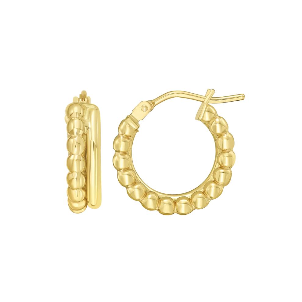 Bubble Double Row Hoop Earrings in 10K Yellow Gold – Image 2 of 4