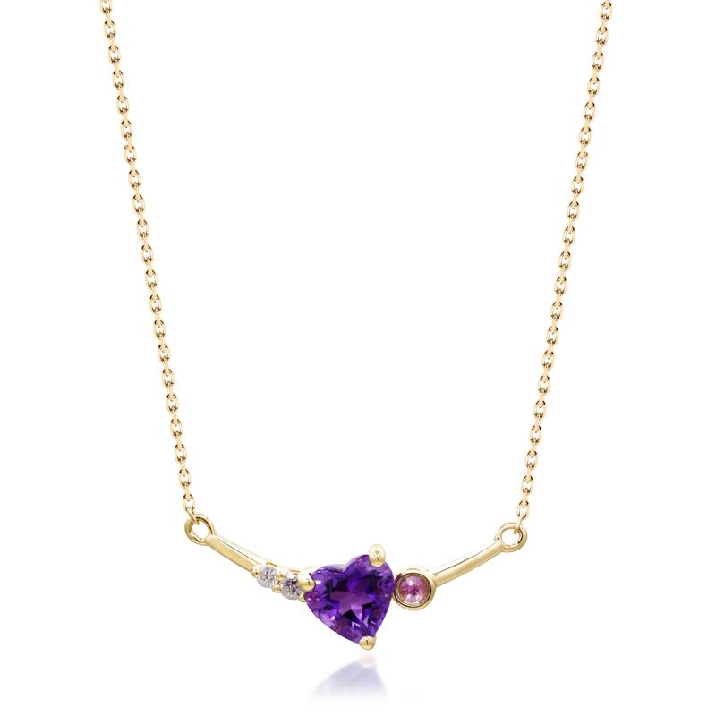 Heart-Shaped Amethyst, Purple Sapphire and Diamond Accent Necklace in 10K Yellow Gold – Image 1 of 4