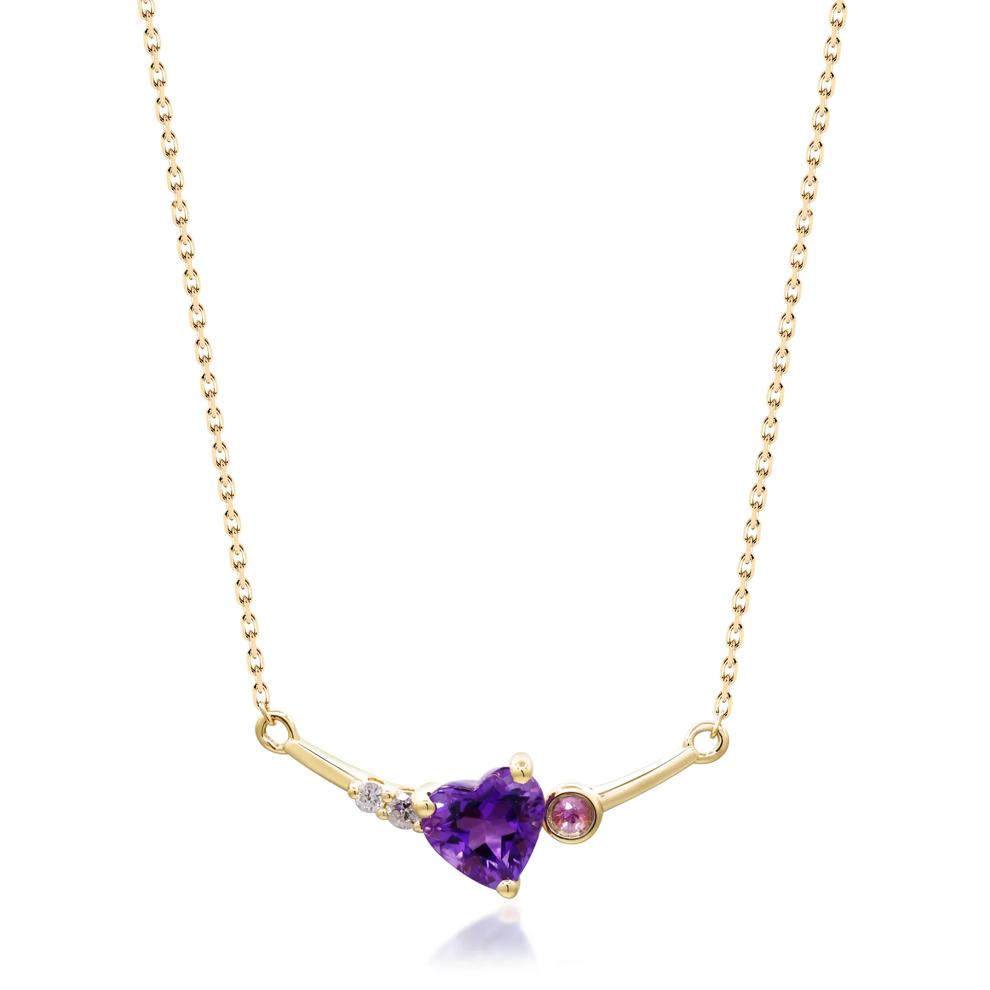 Heart-Shaped Amethyst, Purple Sapphire and Diamond Accent Necklace in 10K Yellow Gold – Image 1 of 4