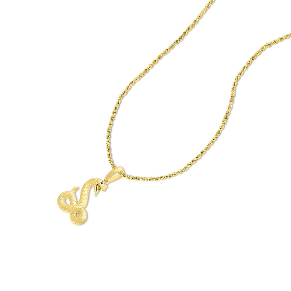 Men's Black Diamond Accent Snake Pendant Necklace in 10K Yellow Gold – Image 4 of 4