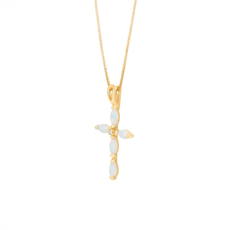 Lab-Created Marquise Opal Cross Pendant in 10K Yellow Gold – Image 2 of 3