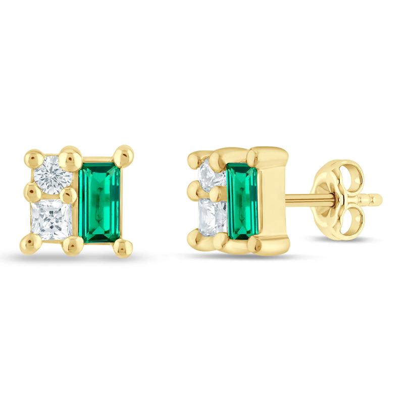 Lab-Created Emerald and Lab Grown Diamond Earrings in 10K White Gold &#40;1/3 ct. tw.&#41; – Image 1 of 1