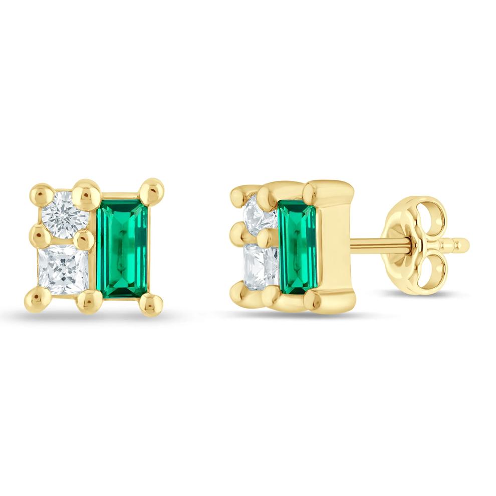 Lab-Created Emerald and Lab Grown Diamond Earrings in 10K White Gold (1/3 ct. tw.) – Image 1 of 1