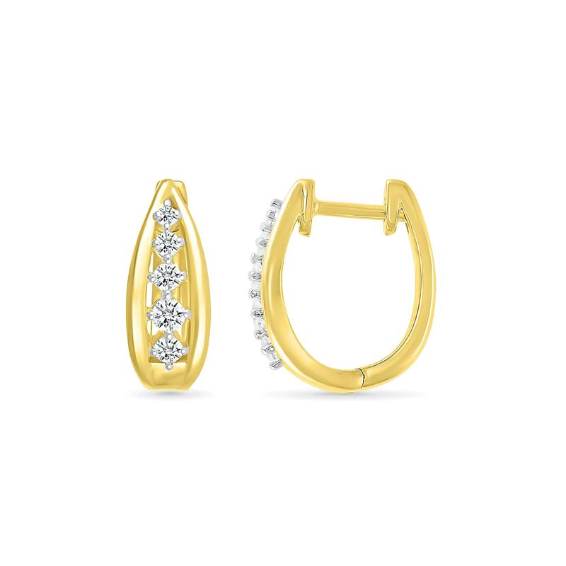 Diamond Graduated Oval Hoop Earrings in 10K Yellow Gold &#40;1/4 ct. tw.&#41; – Image 3 of 3