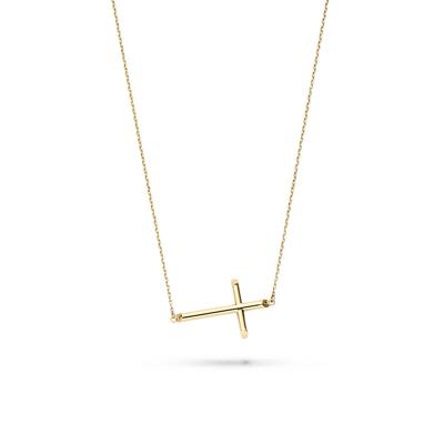 Sideways Cross Necklace in 14K Yellow Gold