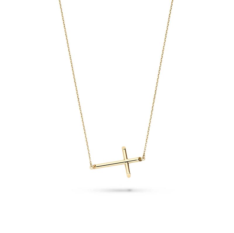 Sideways Cross Necklace in 14K Yellow Gold – Image 1 of 2