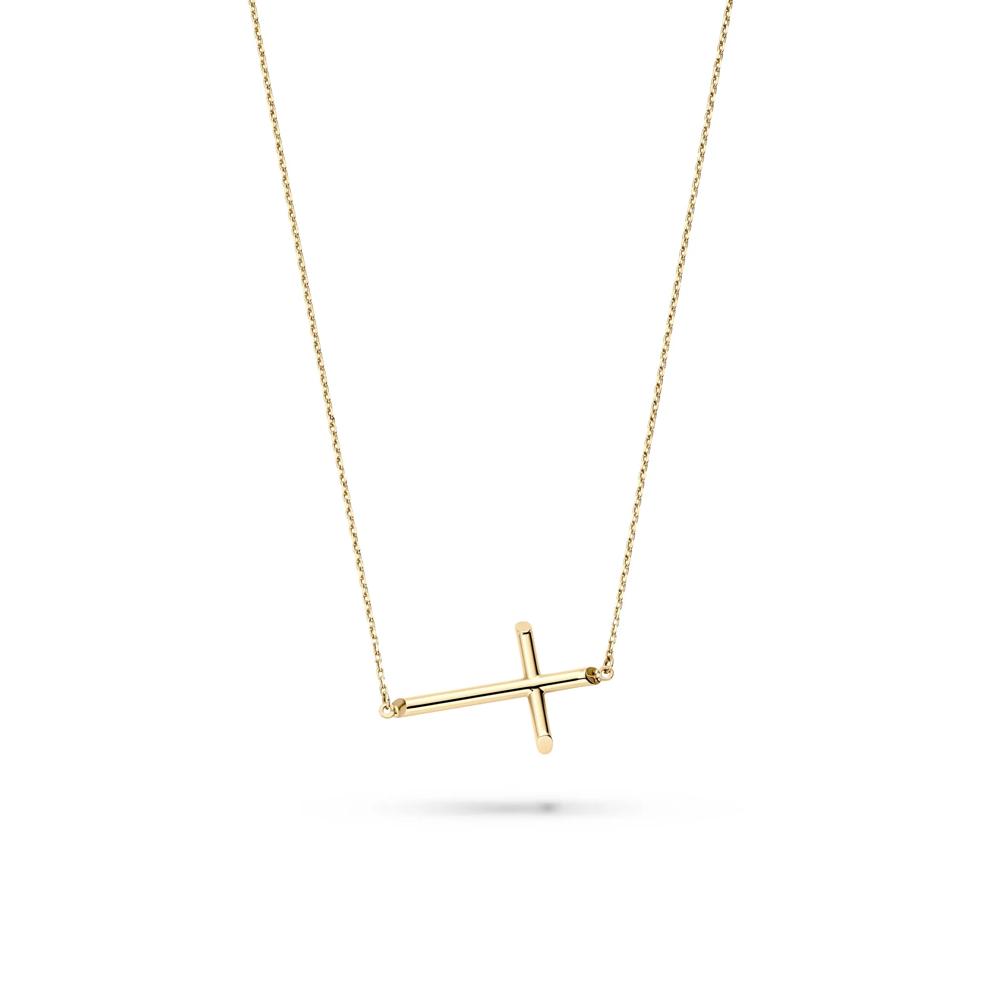 Sideways Cross Necklace in 14K Yellow Gold – Image 1 of 4