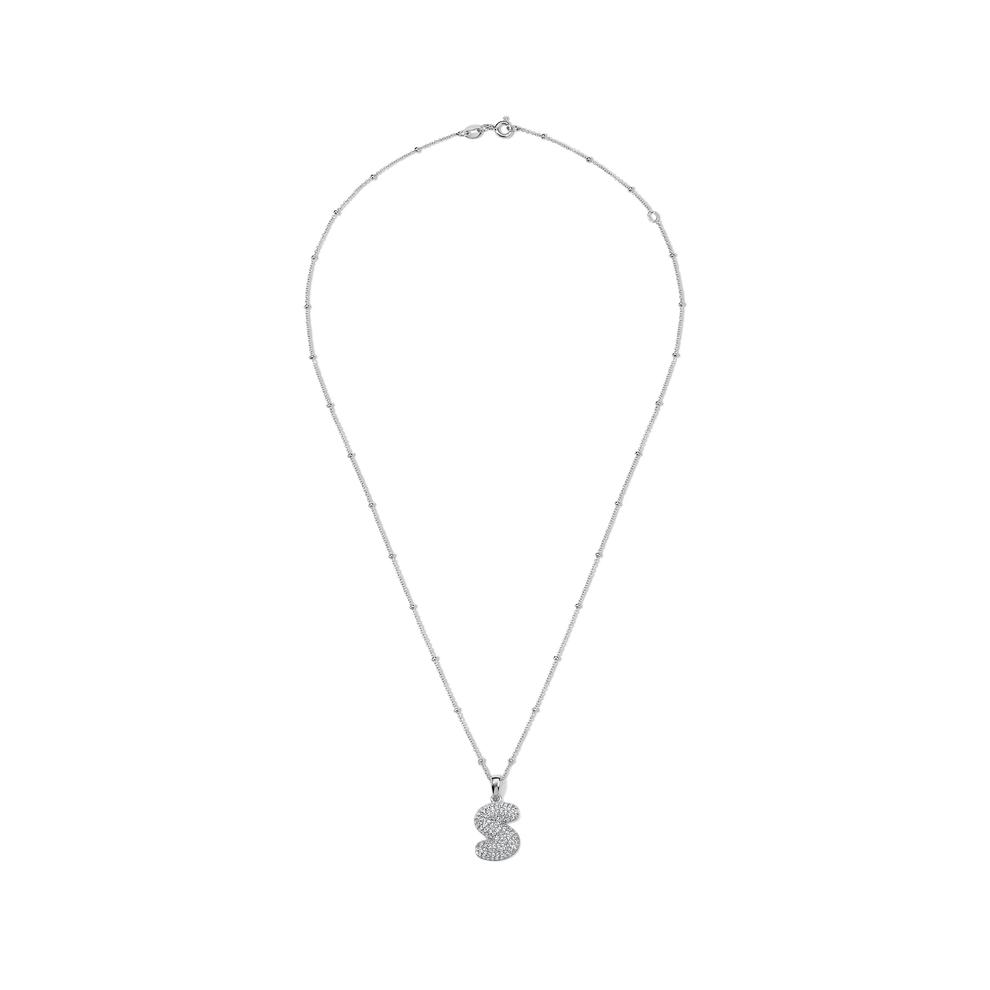 Lab-Created White Sapphire Pav&eacute; Bubble S Initial Pendant in Sterling Silver – Image 3 of 4