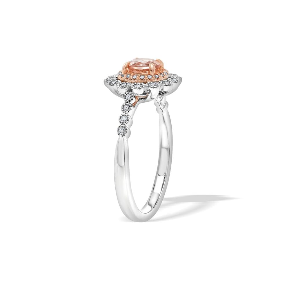 Round Morganite &amp; Diamond Halo Ring in 10K White &amp; Rose Gold (1/4 ct. tw.) – Image 2 of 4