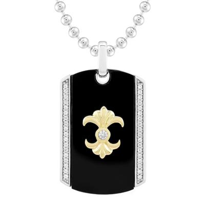 Men's Black Onyx and Lab-Created White Sapphire Fleur-de-Lis Dog Tag Pendant