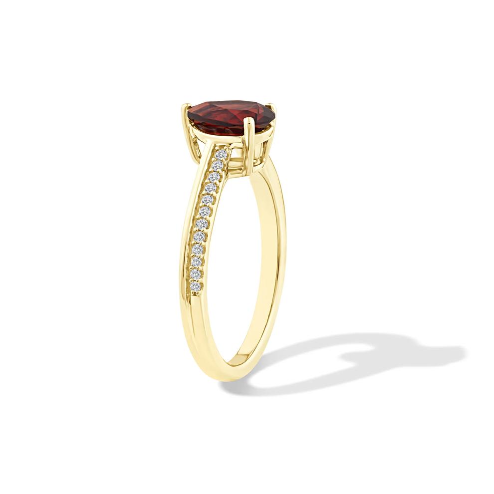 Pear-Shaped Garnet &amp; Diamond Ring in 10K Yellow Gold (1/10 ct. tw.) – Image 3 of 4