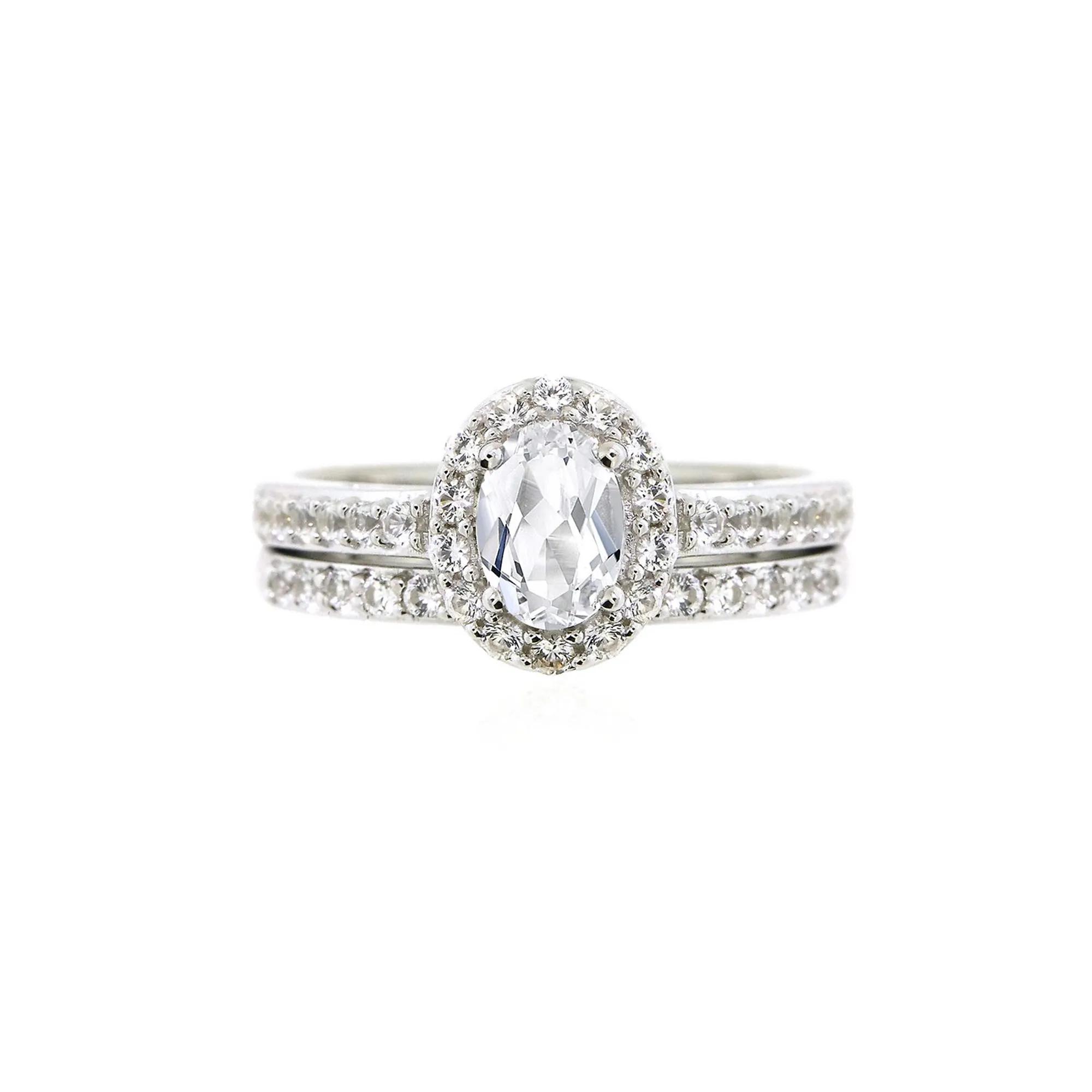 Order White Gold Silver Ring with White Quartz | Siam Gems Club Sterling Silver White Gold Sapphire Quartz Ring main image 1