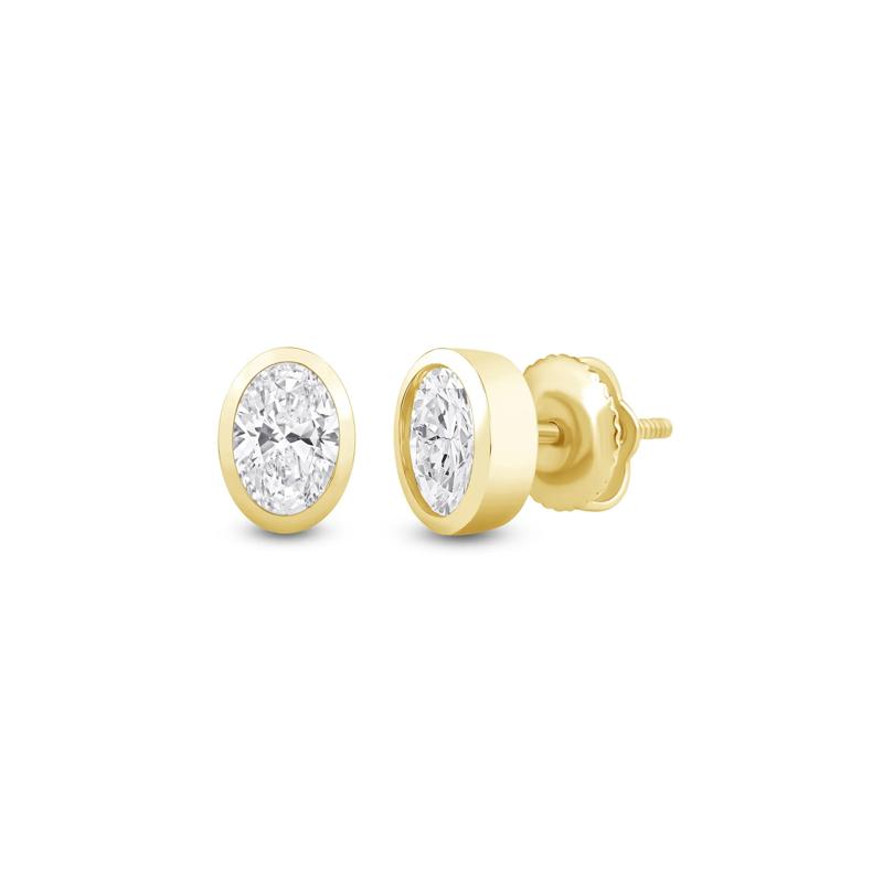 Lab Grown Diamond Oval-Shaped Bezel-Set Solitaire Stud Earrings in 14K Yellow Gold &#40;1/2 ct. tw.&#41; – Image 1 of 3