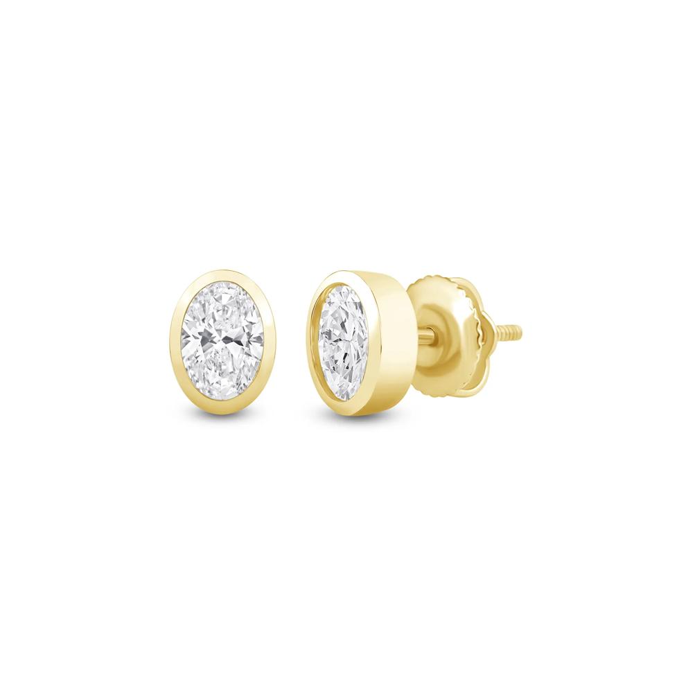 Lab Grown Diamond Oval-Shaped Bezel-Set Solitaire Stud Earrings in 14K Yellow Gold (1/2 ct. tw.) – Image 1 of 3