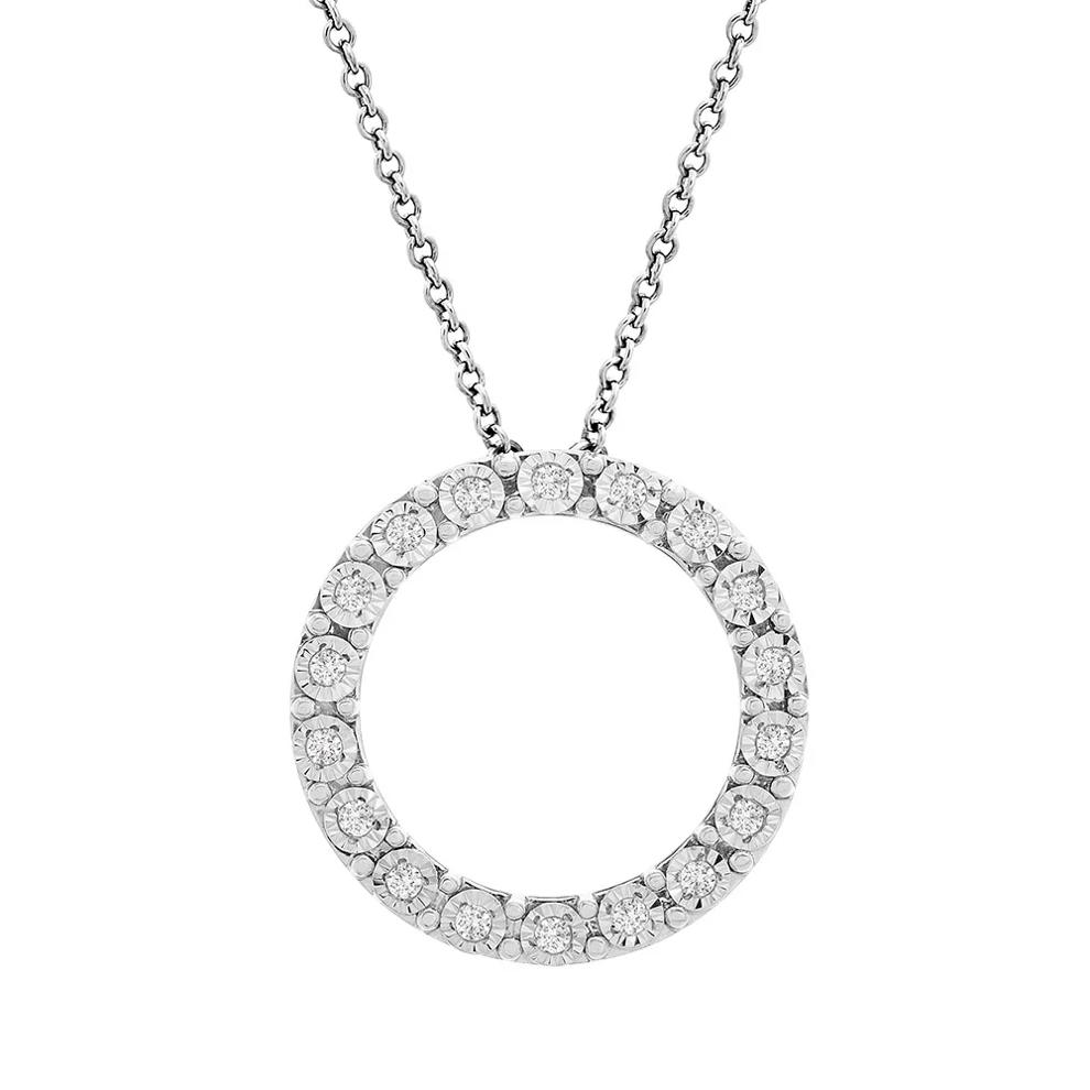 Diamond Circle Pendant with Illusion Settings in Sterling Silver (1/10 ct. tw.) – Image 1 of 1
