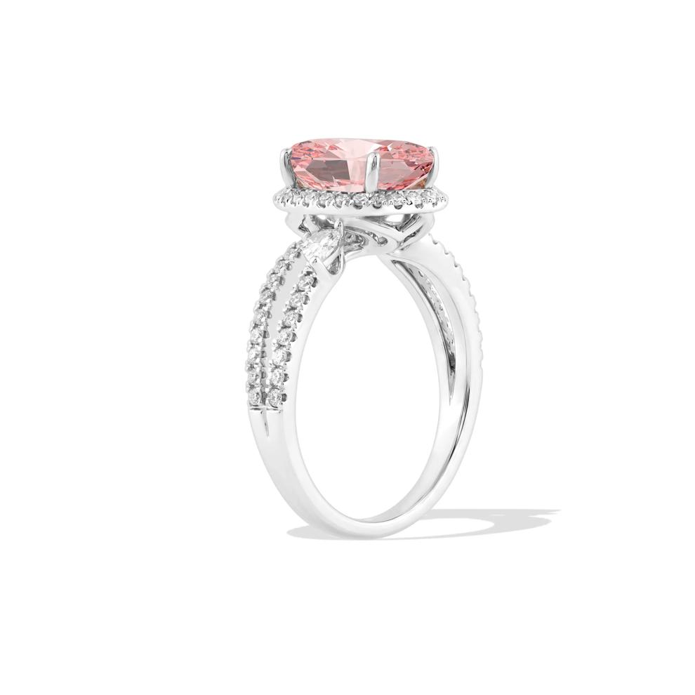 Lab Grown Diamond Fancy Pink Oval Halo Engagement Ring in 14K White Gold (3 1/2 ct. tw.) – Image 3 of 4