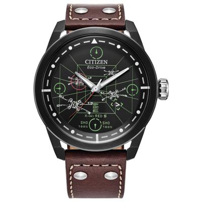 Men's Star Wars X-Wing and TIE Fighter Watch in Brown Leather and Black Ion-Plated Stainless Steel, 45MM