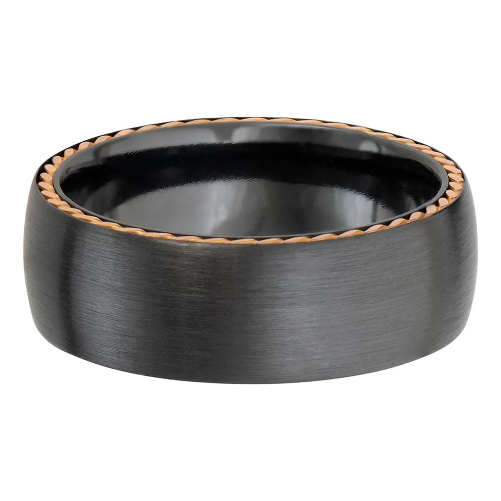 Men&rsquo;s Wedding Band with 14K Rose Gold in Black Zirconium, 8mm – Image 4 of 4